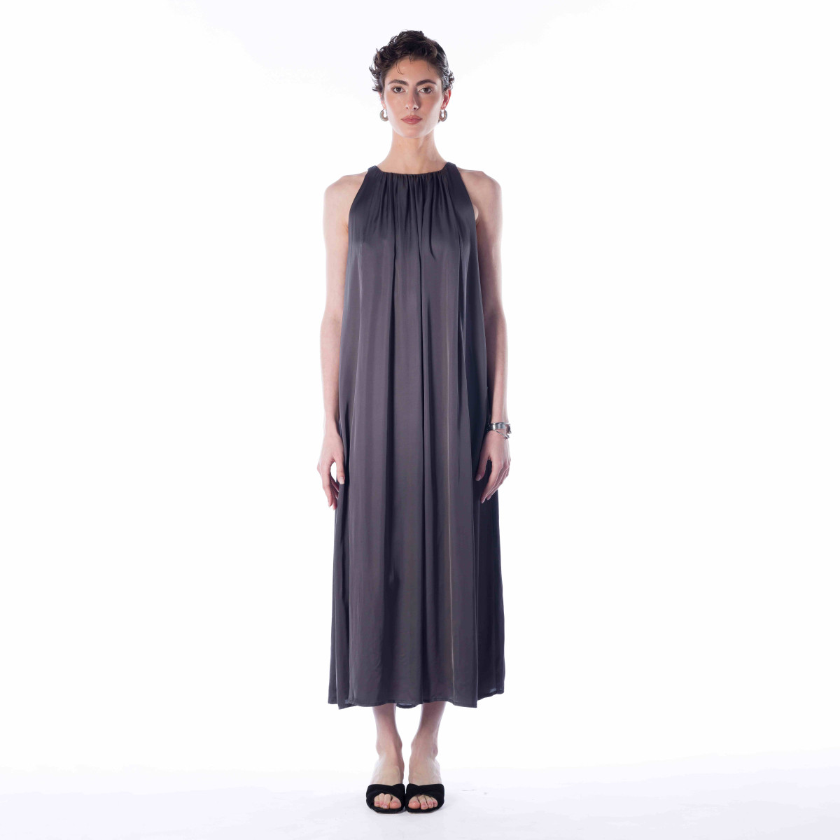ISABELLE DRESS - Plant-Based Silk Satin Halter Dress with Side Slits | Sirene Egeenne